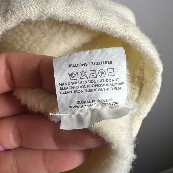 Homme + Femme Short Sleeve Hooded Sweatshirt Size Medium Cream Quarter Zip - Picture 8 of 9